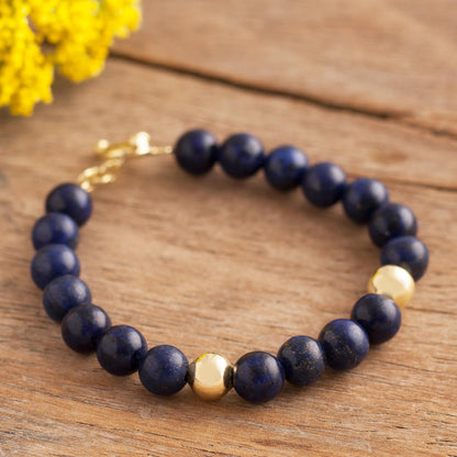 Golden Sea Gold Accent Lapis Lazuli Beaded Bracelet from Peru