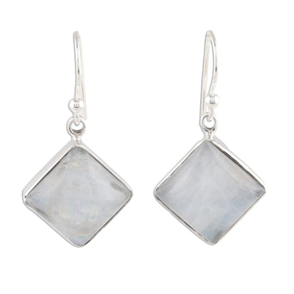 Fascinating Frames Square Rainbow Moonstone Dangle Earrings from India