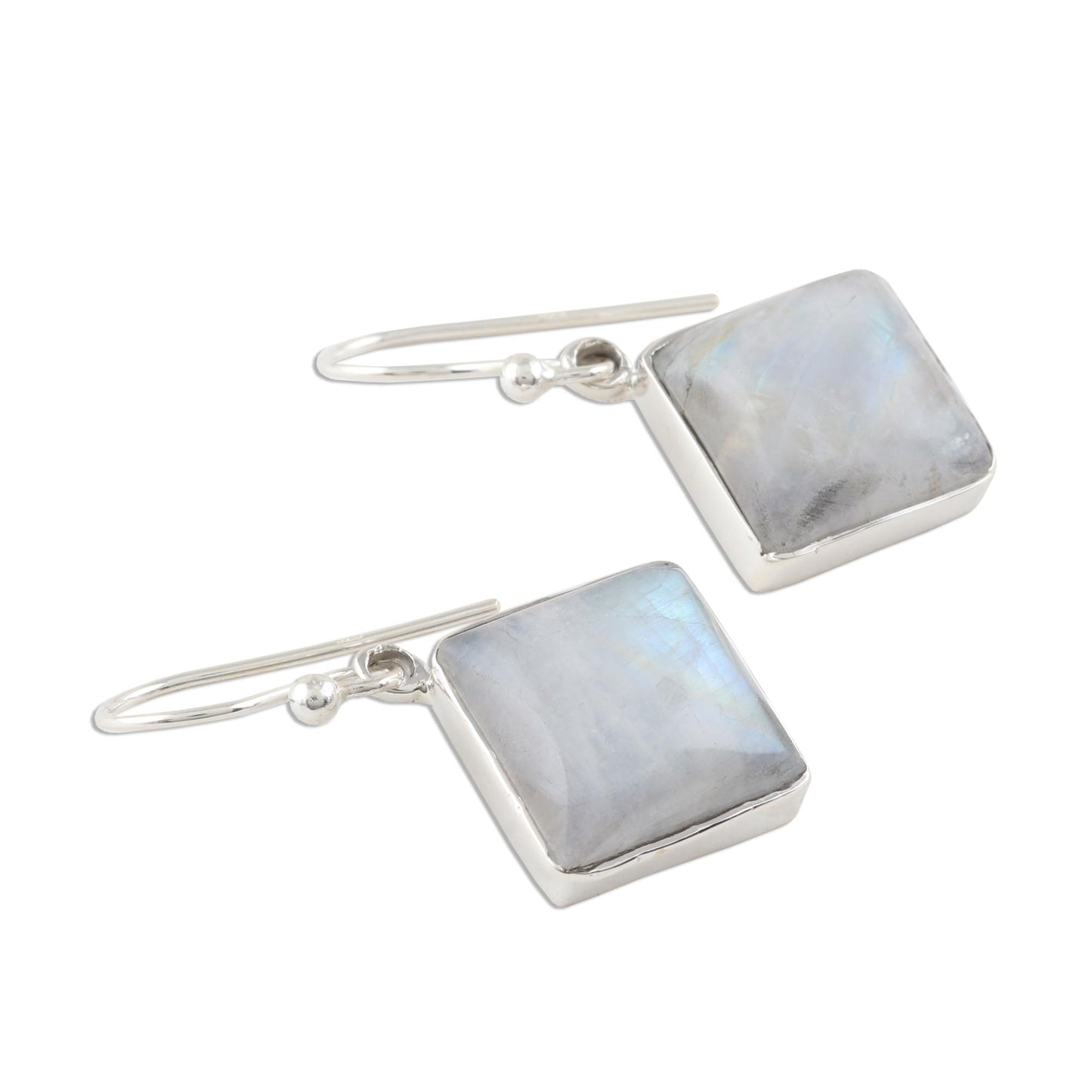 Fascinating Frames Square Rainbow Moonstone Dangle Earrings from India