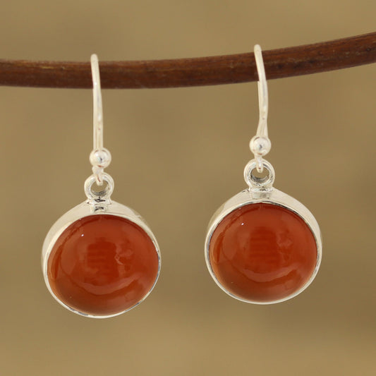 Fiery Domes Round Carnelian Dangle Earrings from India