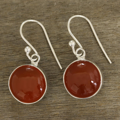 Fiery Domes Round Carnelian Dangle Earrings from India