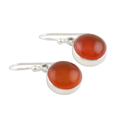 Fiery Domes Round Carnelian Dangle Earrings from India