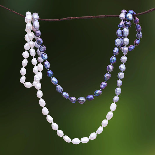 Blissful Woman in Grey Cultured Pearl Beaded Long Necklace in Grey from Thailand