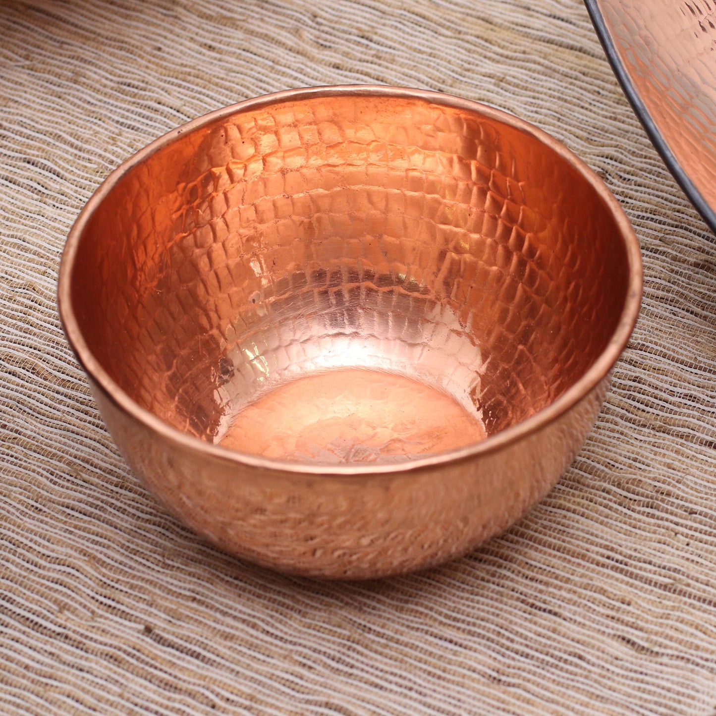 Gleaming Meal Hammered Copper Bowl Handcrafted in Bali