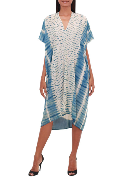 Segara Telu Ocean Ripple Tie-Dyed Cotton Caftan from Java