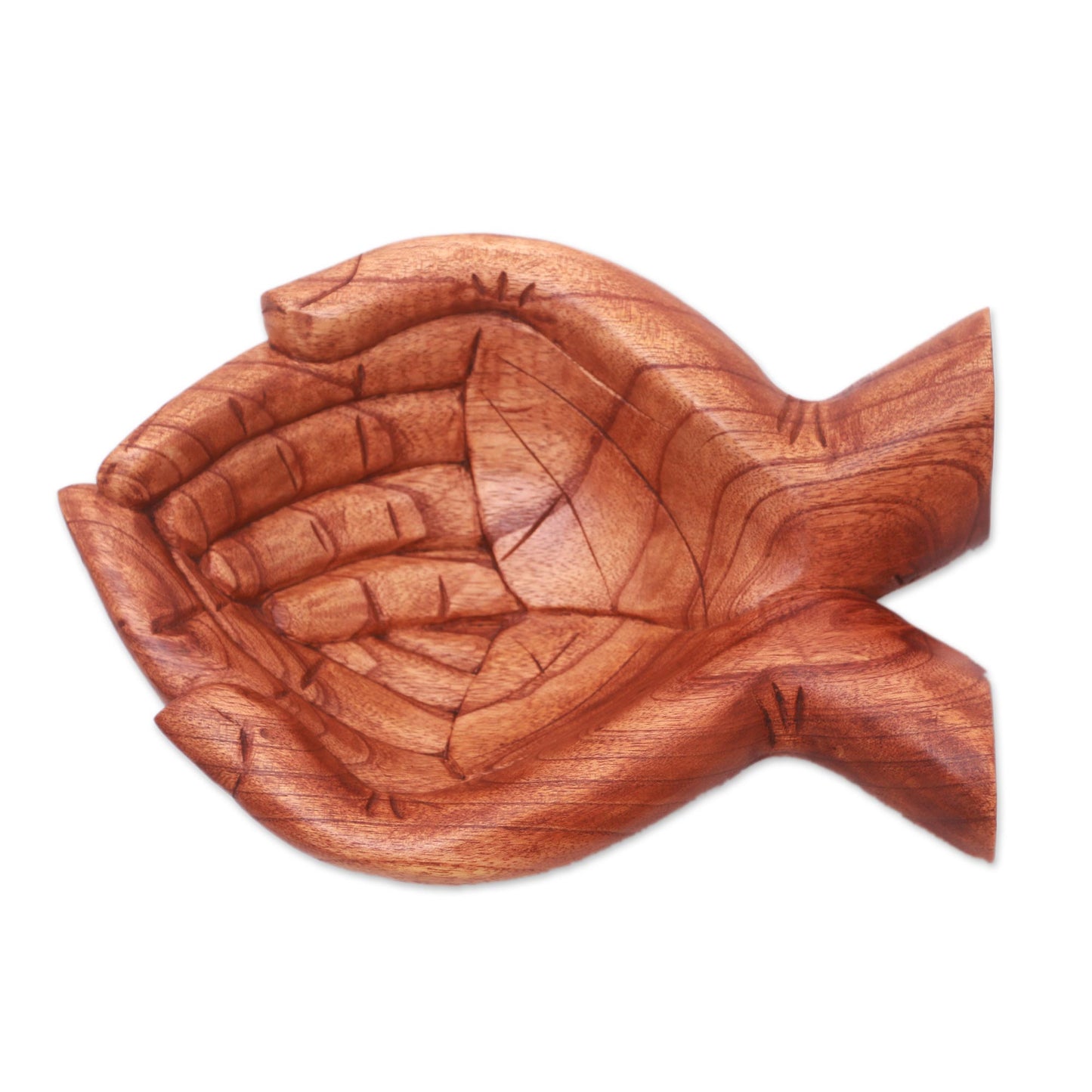 Giving Alms Suar Wood Hand Catchall Crafted in Indonesia