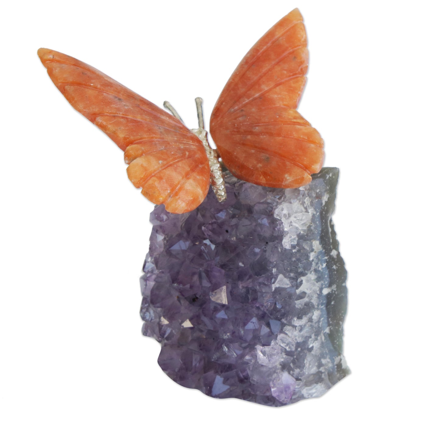 Orange Wings Orange Calcite and Amethyst Butterfly Gemstone Sculpture