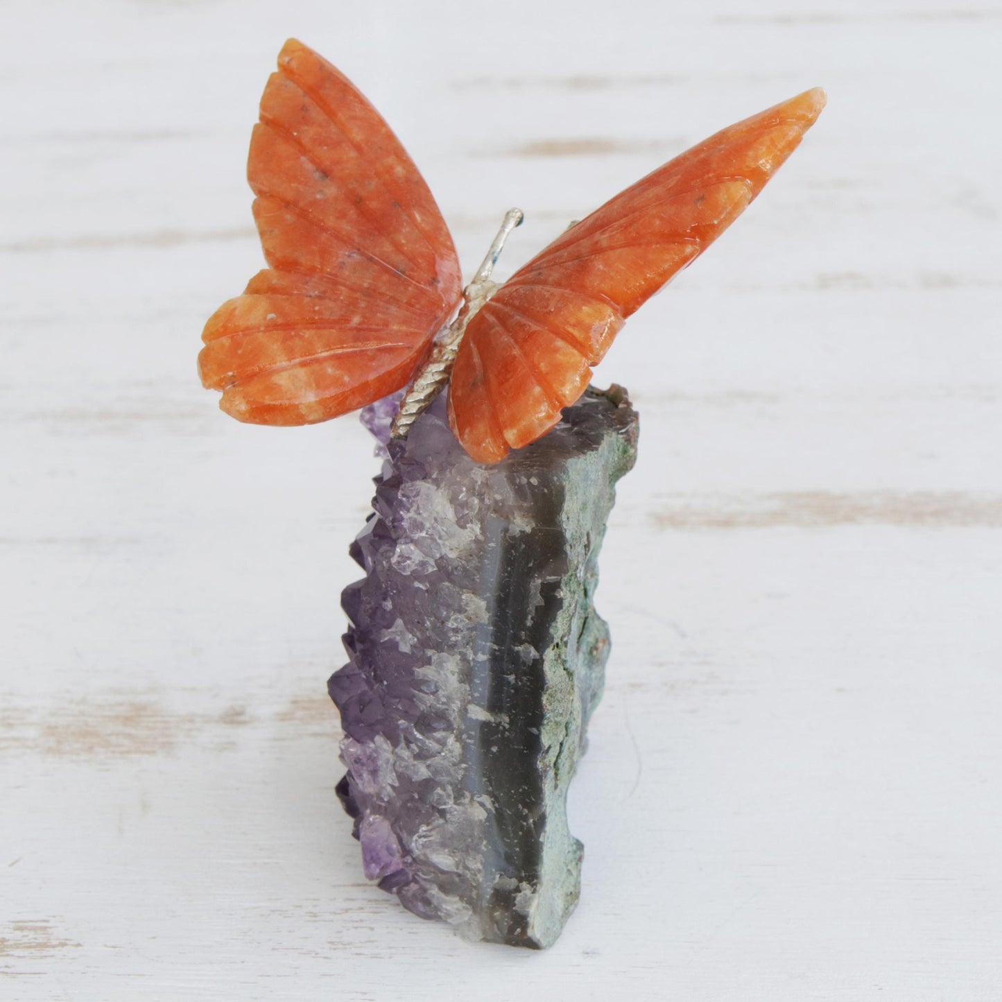 Orange Wings Orange Calcite and Amethyst Butterfly Gemstone Sculpture