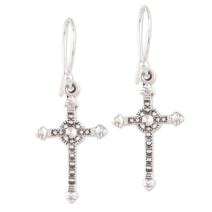 Faithful Dazzle Sterling Silver Cross Dangle Earrings from India