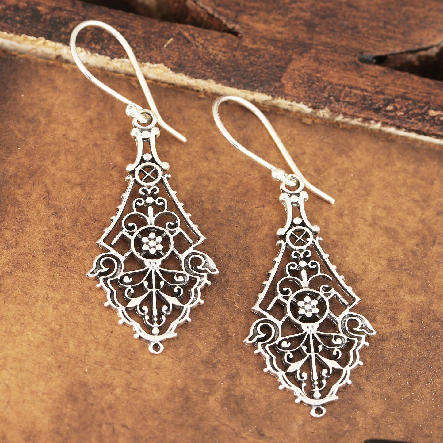 Garden Gateway Openwork Sterling Silver Dangle Earrings Crafted in India