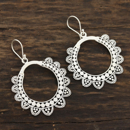 Glamorous Petals Petal Pattern Sterling Silver Dangle Earrings from India