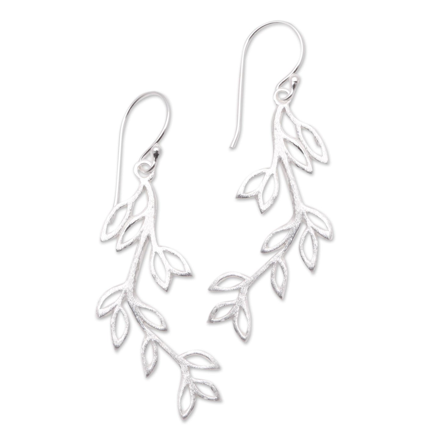 Cute Leaves Leaf-Themed Sterling Silver Dangle Earrings from Bali