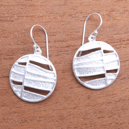 Intriguing Circles Modern Circular Sterling Silver Dangle Earrings from Bali