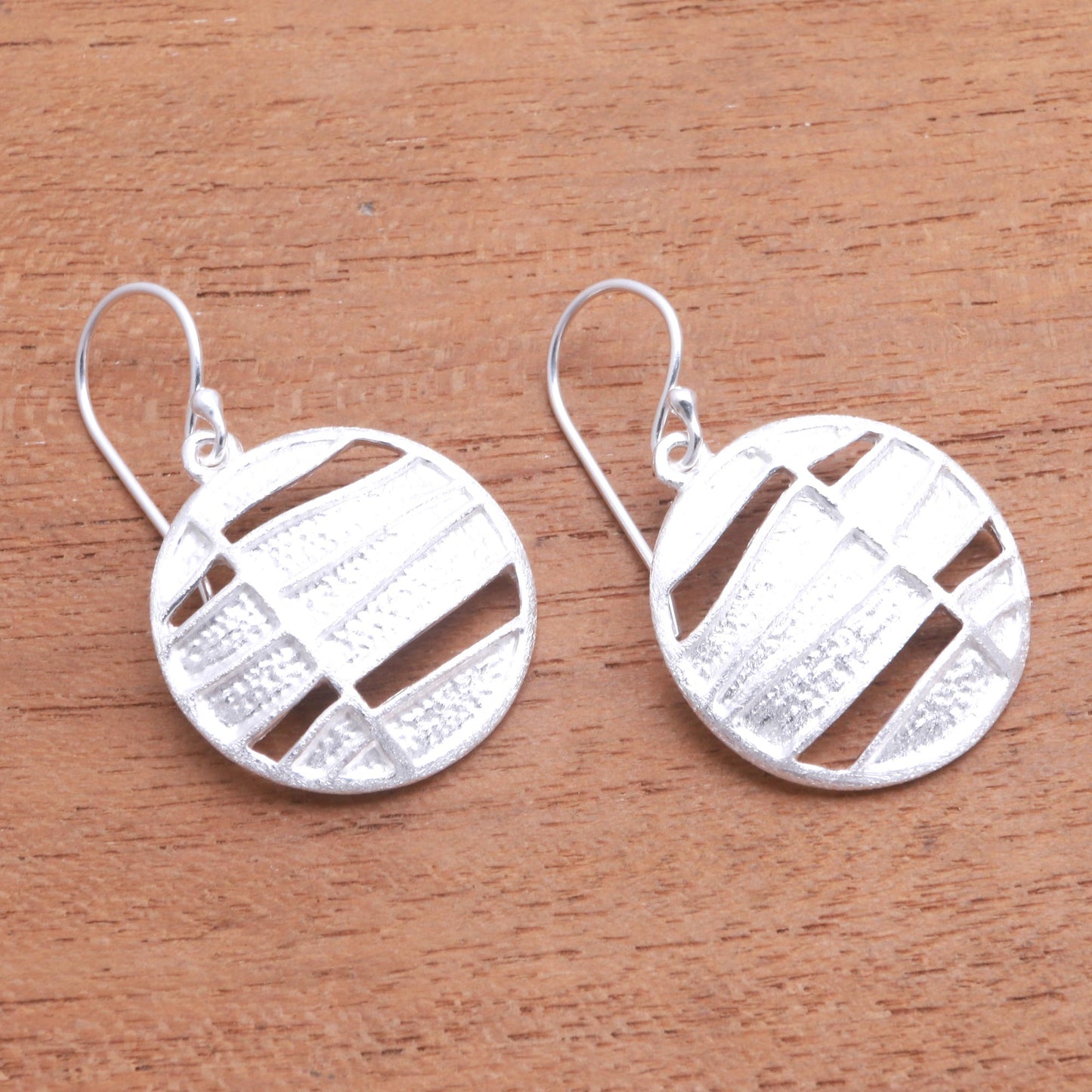 Intriguing Circles Modern Circular Sterling Silver Dangle Earrings from Bali