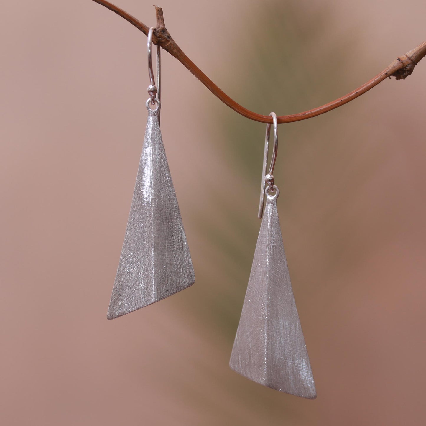 Modern Pyramids Sterling Silver Pyramid Dangle Earrings from Bali