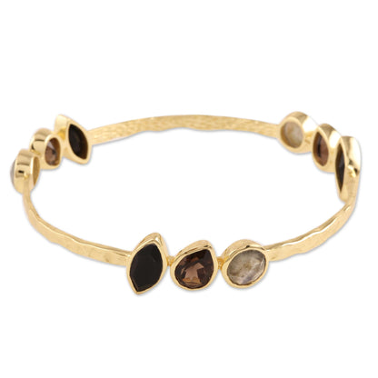 Harmonious Sparkle Gold Plated Multi-Gemstone Bangle Bracelet from India