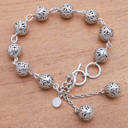 Round Constellation Swirl Pattern Sterling Silver Link Bracelet from Java