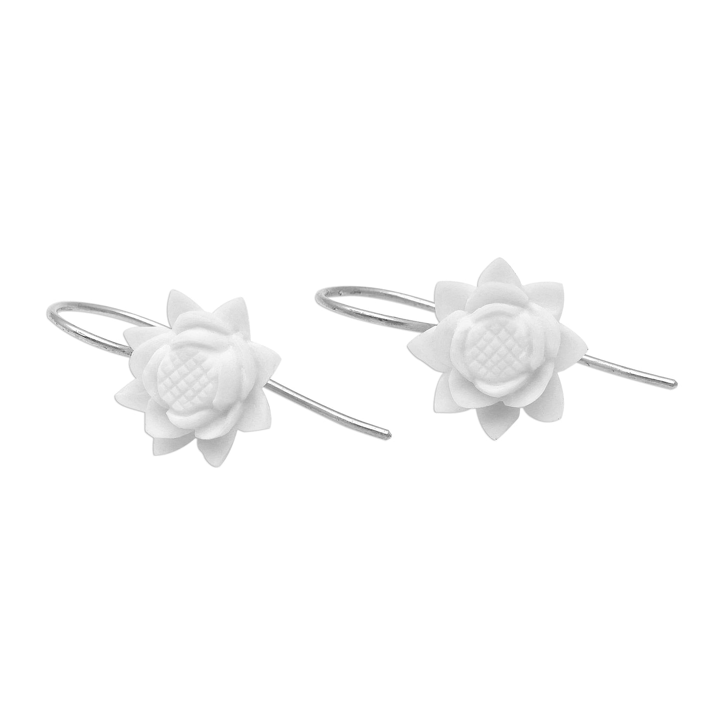 Floating Padma Floral Bone Drop Earrings Crafted in Bali