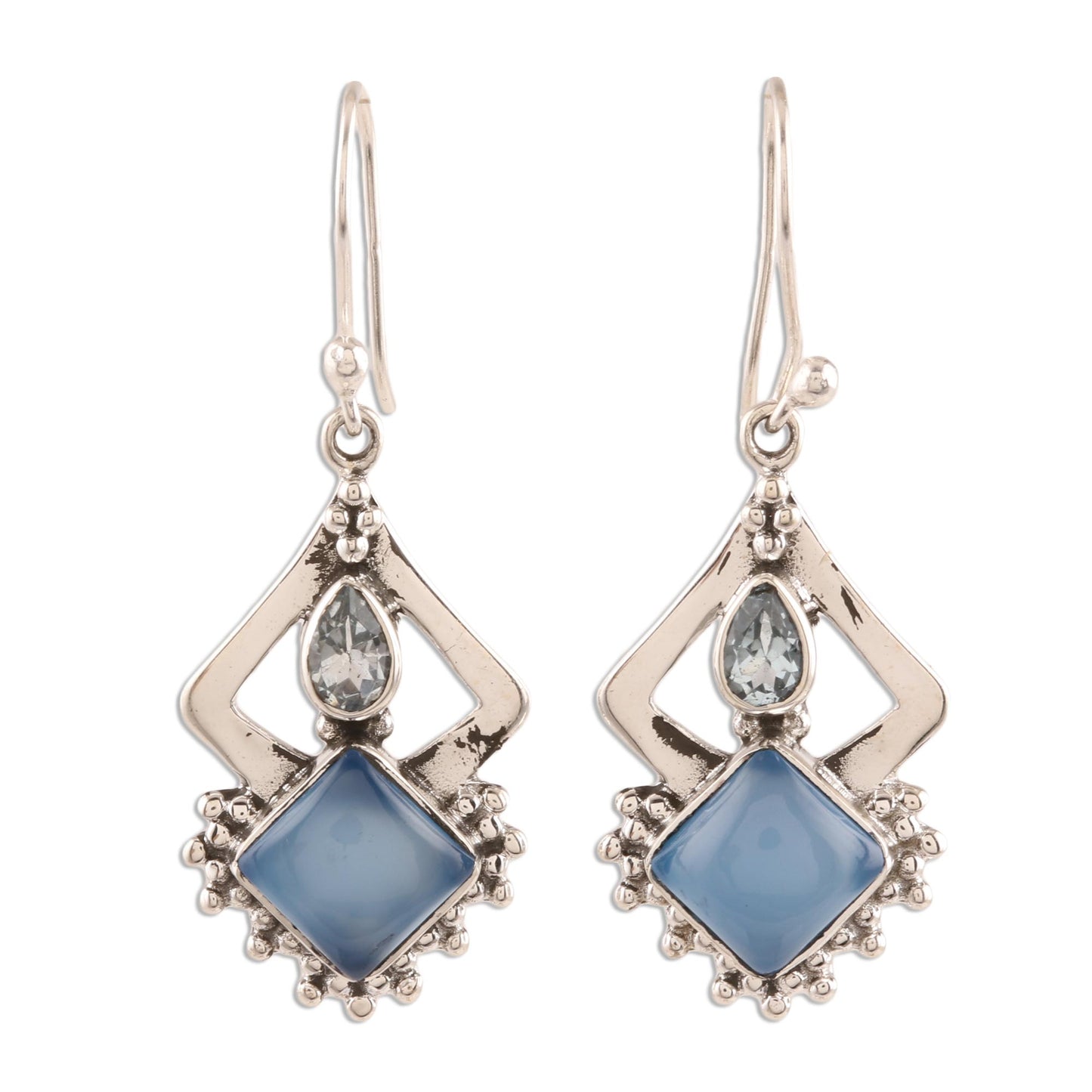 Blue Creativity Chalcedony and Blue Topaz Dangle Earrings from India