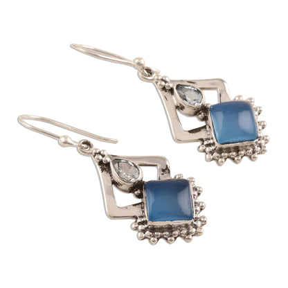 Blue Creativity Chalcedony and Blue Topaz Dangle Earrings from India