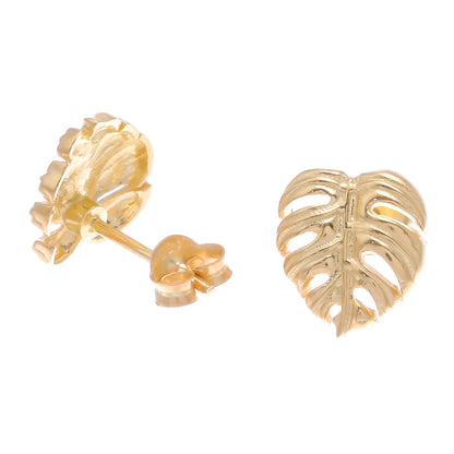 Tropical Leaf Handcrafted Thai 18k Gold Plated Leaf Stud Earrings