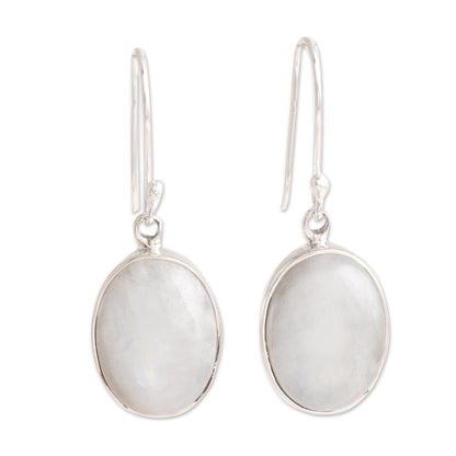 Eternal Ovals Natural Rainbow Moonstone Dangle Earrings from India