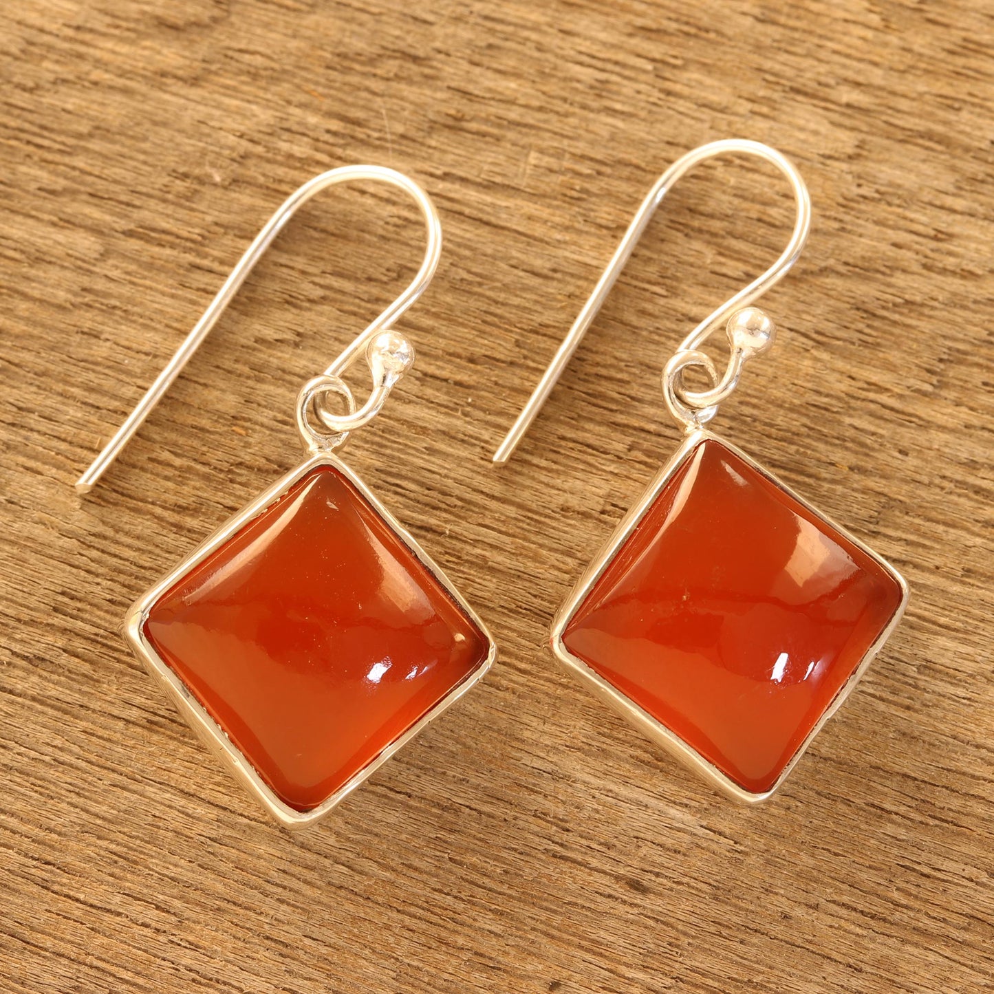 Honey Squares Square Carnelian Dangle Earrings from India