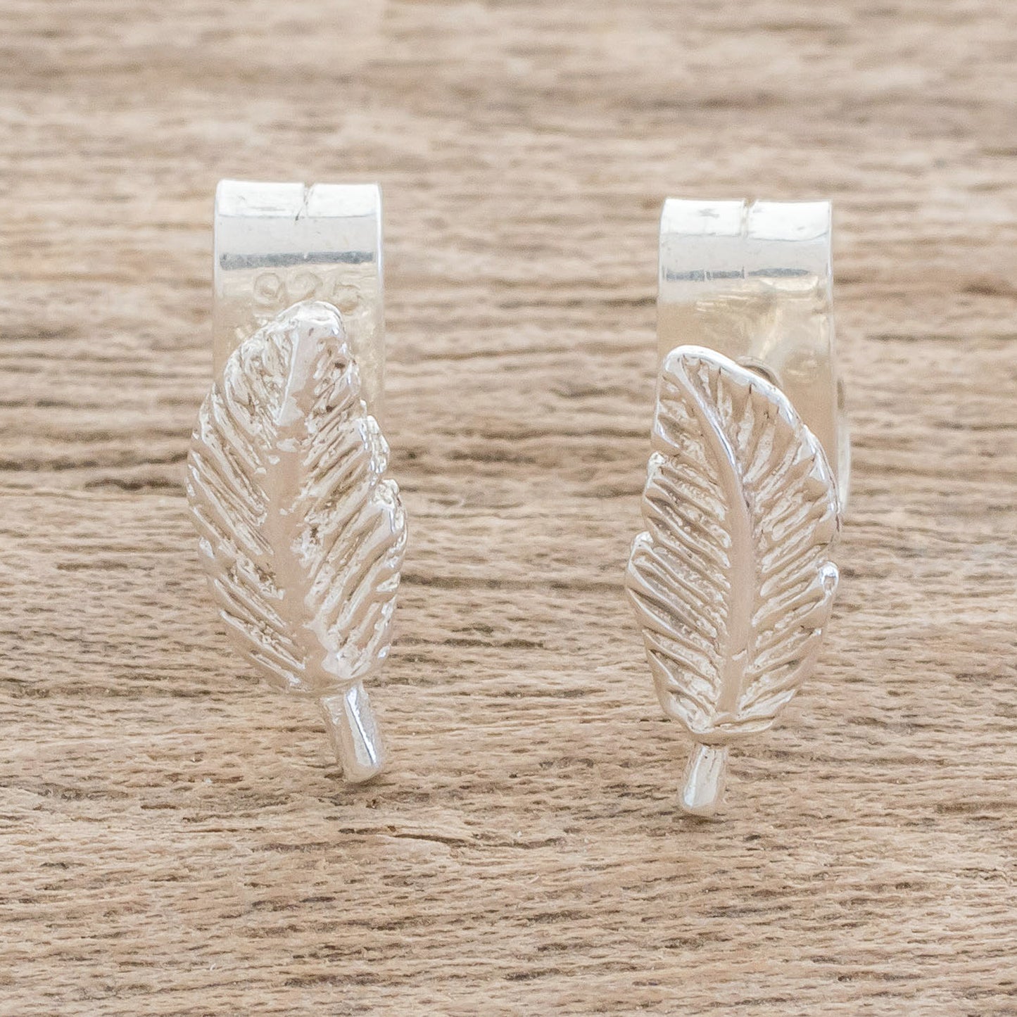 Amazing Leaves Feather-Shaped Sterling Silver Stud Earrings from Guatemala