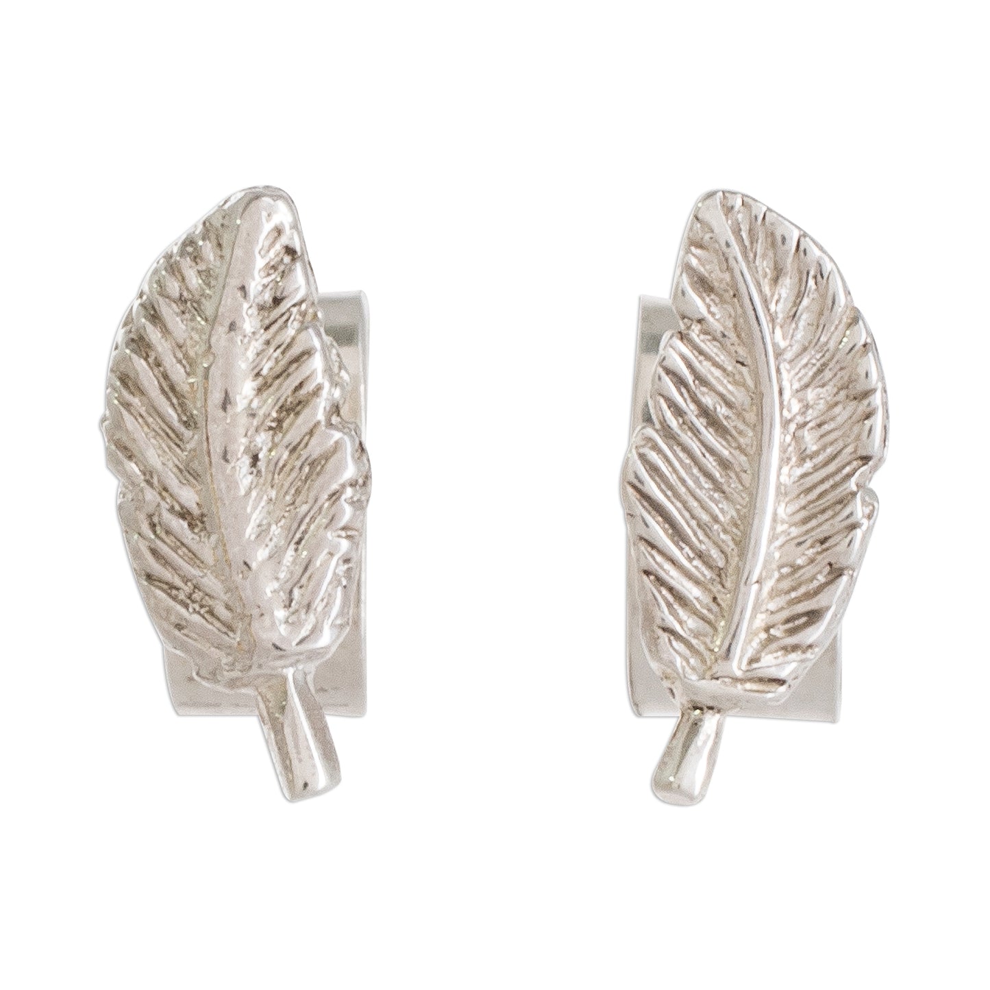 Amazing Leaves Feather-Shaped Sterling Silver Stud Earrings from Guatemala