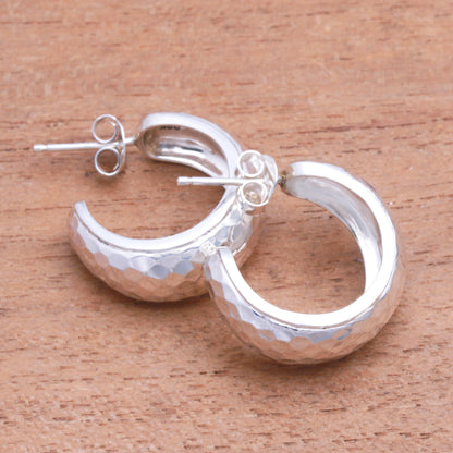 Radiant Shine Balinese Sterling Silver Half-Hoop Earrings