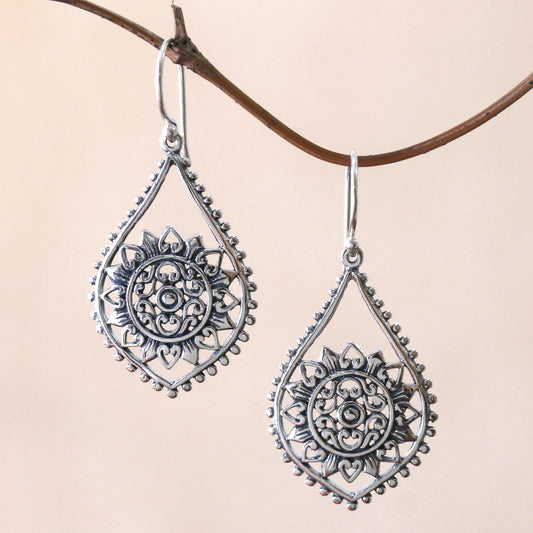 Jagaraga Sun Sun Pattern Sterling Silver Dangle Earrings from Bali