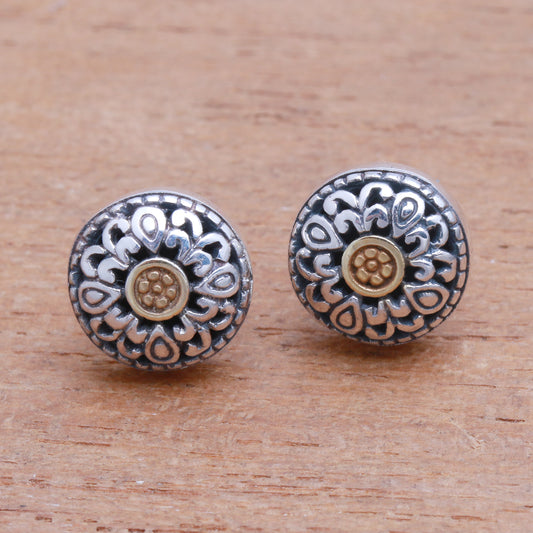 Essence of Sun Wave Pattern Gold Accented Sterling Silver Stud Earrings