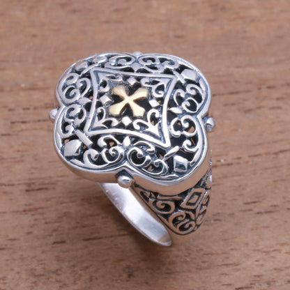 Jagaraga Prince Cross-Themed Gold Accented Sterling Silver Signet Ring