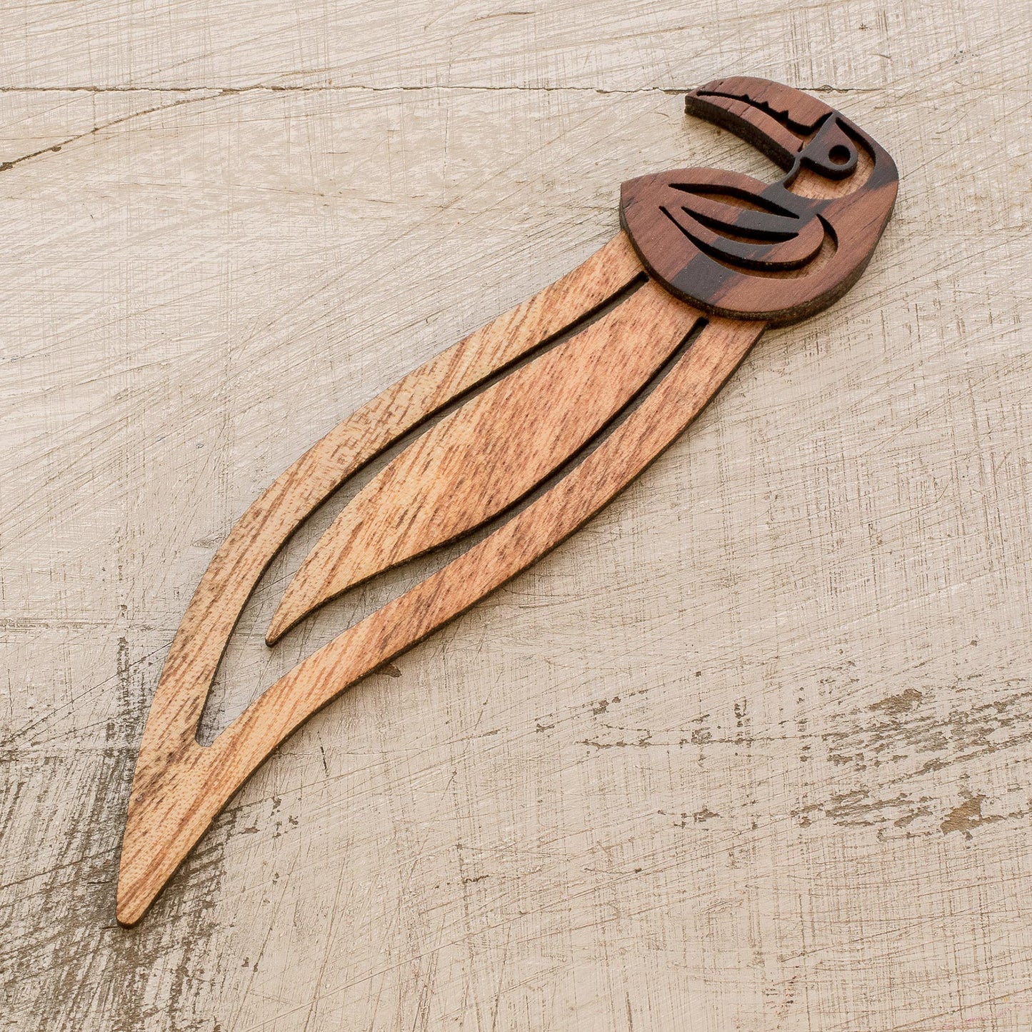 Toucan Reader Toucan-Themed Teak Wood Bookmark from Costa Rica