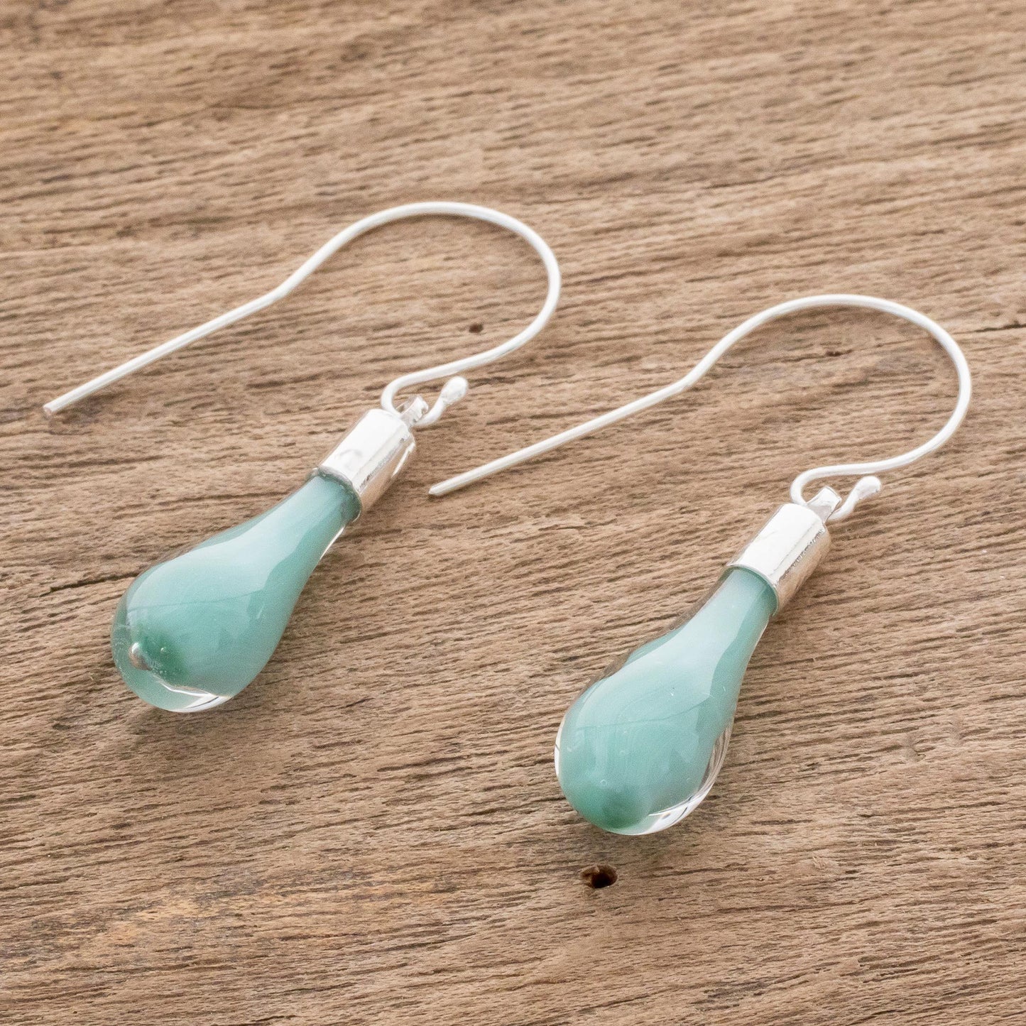 Sky Lake Sky Blue Art Glass Dangle Earrings from Costa Rica