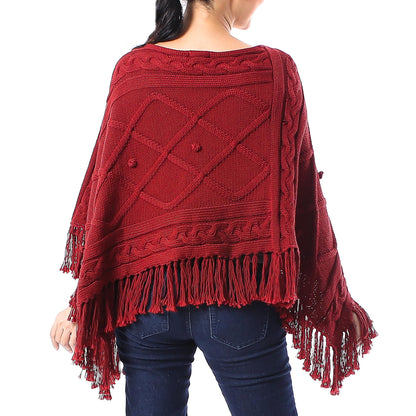 Incredible in Claret Short Knit Poncho in Claret from Thailand