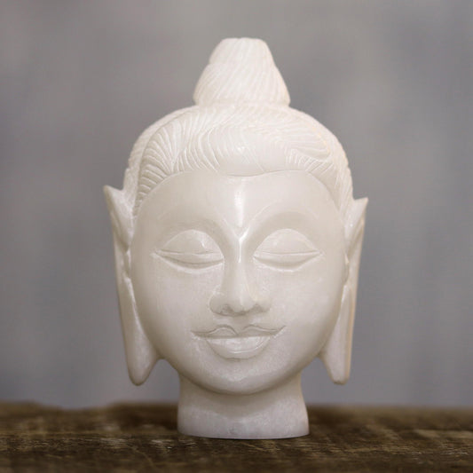 Calming Buddha Natural Alabaster Buddha Head Sculpture from India