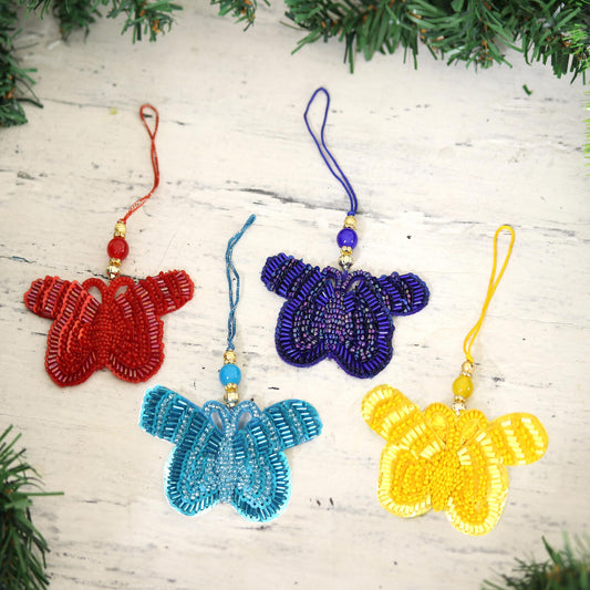 Glamorous Butterflies Glass Beaded Butterfly Ornaments from India (Set of 4)