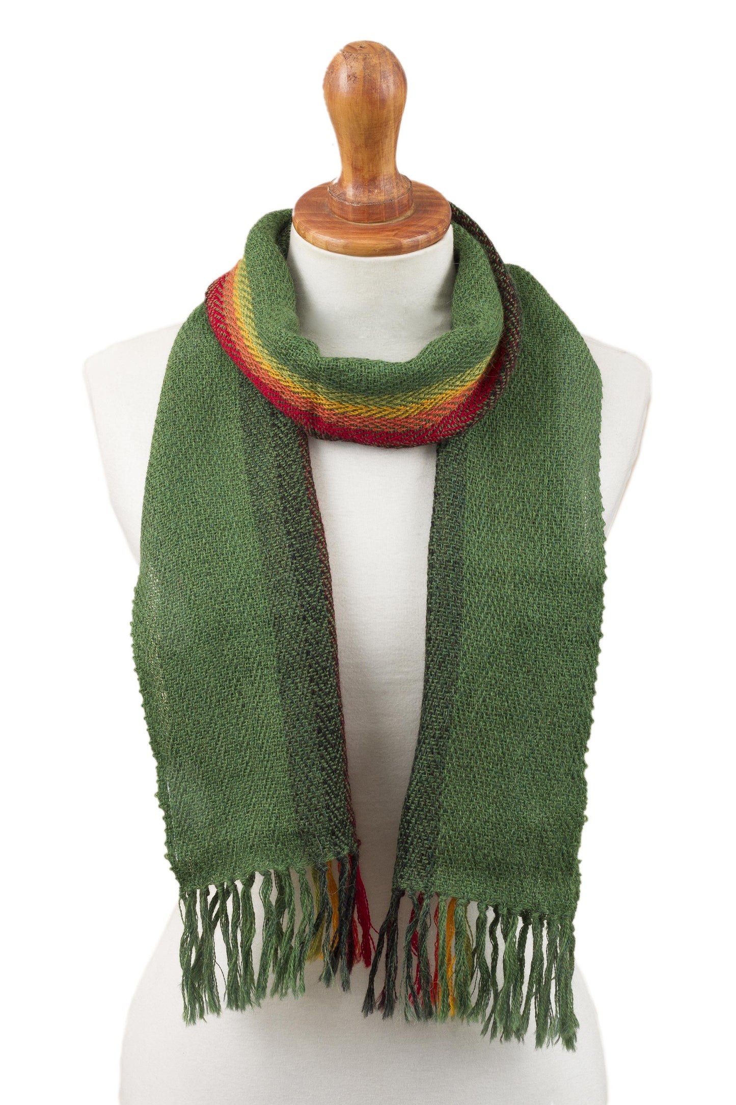 Moss Rainbow Green and Multicolored 100% Alpaca Wrap Scarf from Peru