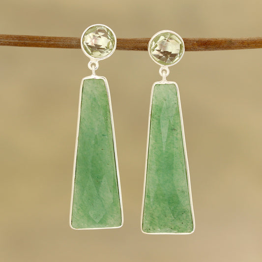 Green Towers Aventurine and Prasiolite Dangle Earrings from India