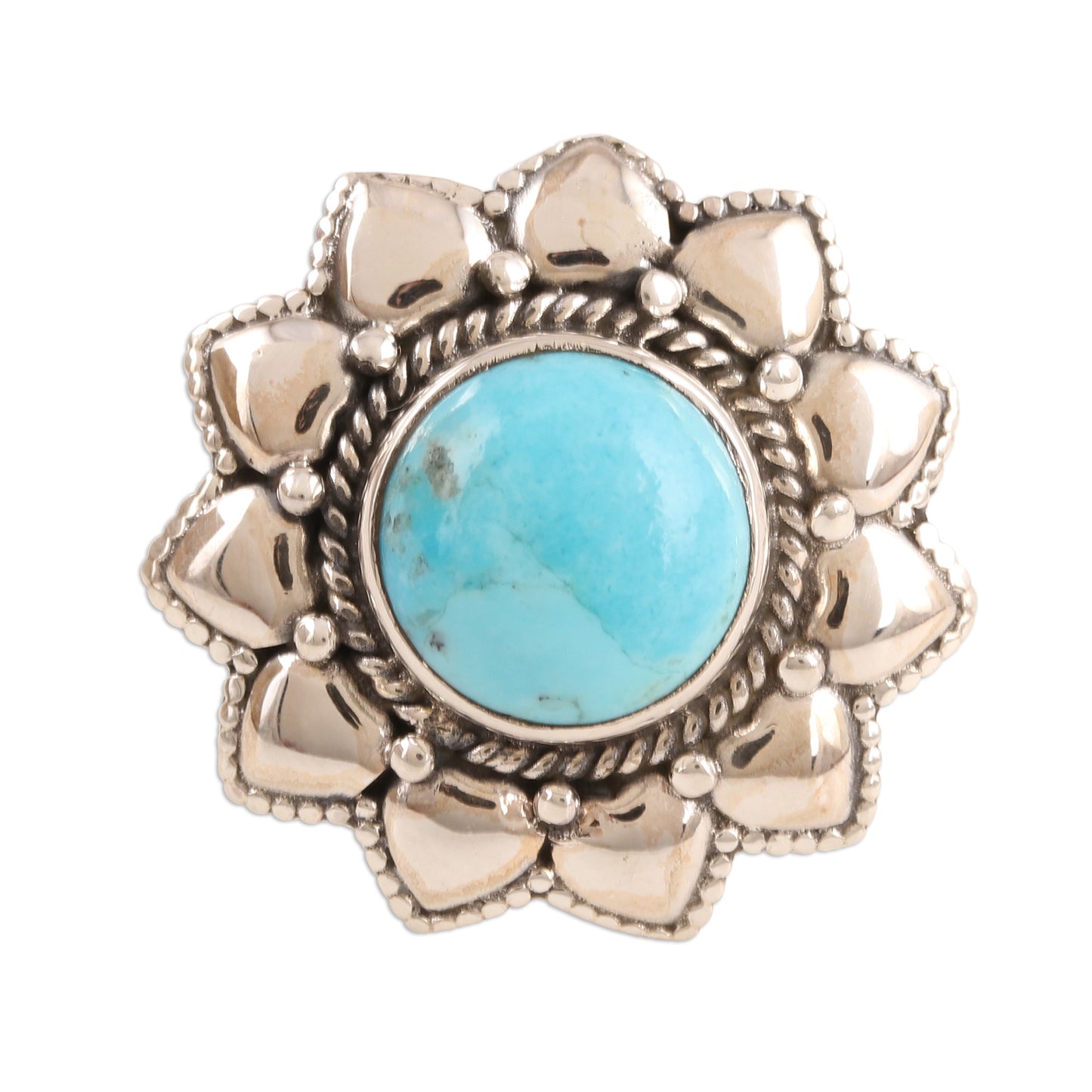 Flower of the Sky Floral Reconstituted Turquoise Cocktail Ring from India
