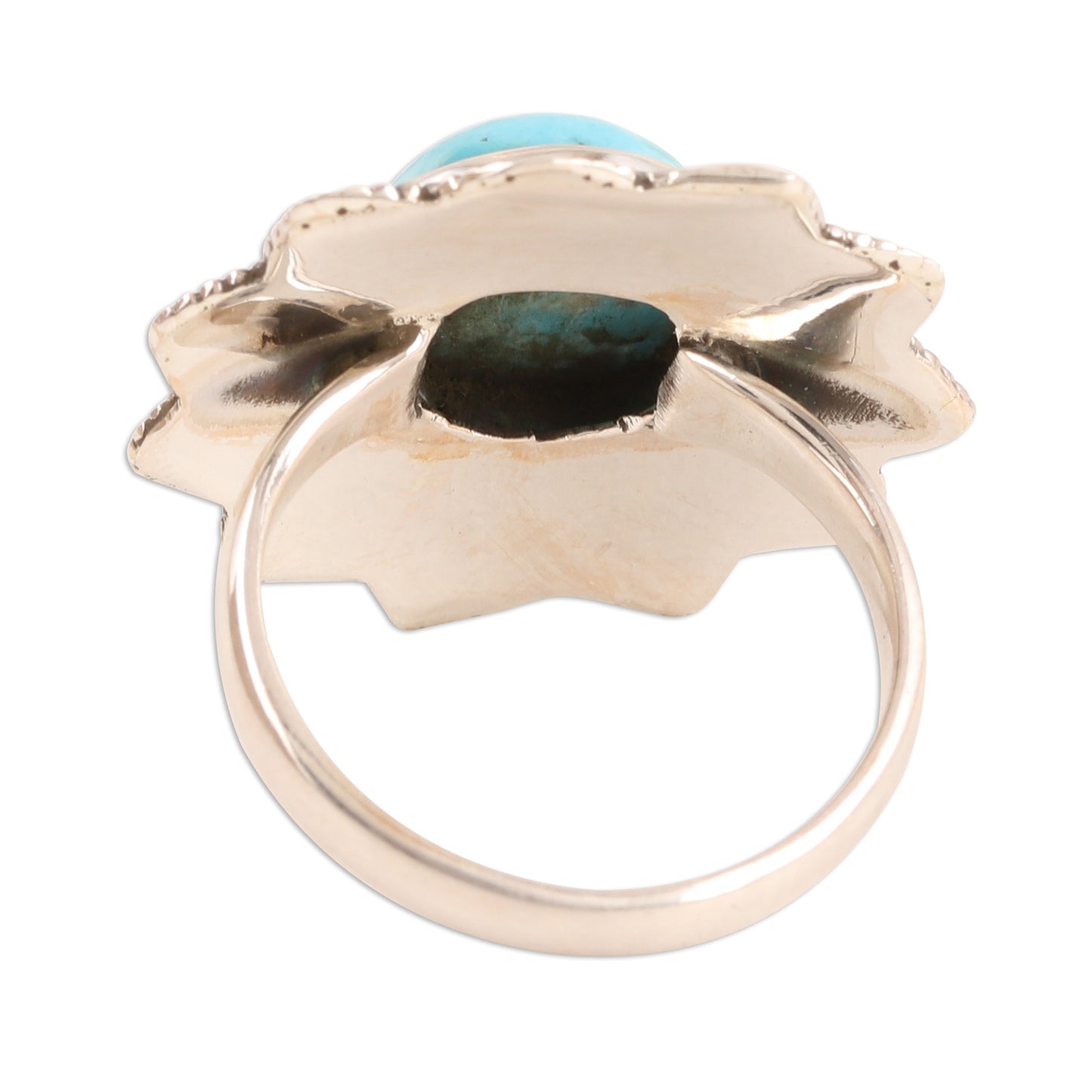 Flower of the Sky Floral Reconstituted Turquoise Cocktail Ring from India