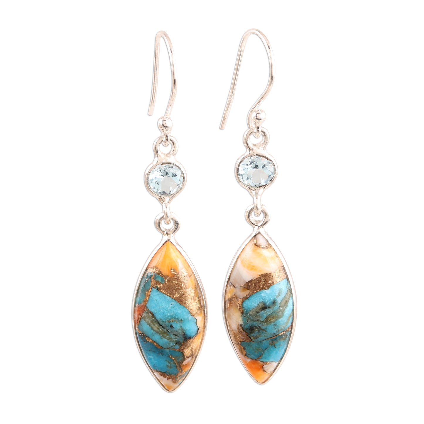 Elegance of the Beach Blue Topaz and Composite Turquoise Dangle Earrings