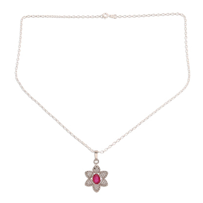 Snow Flower Foral Faceted Ruby Pendant Necklace from India