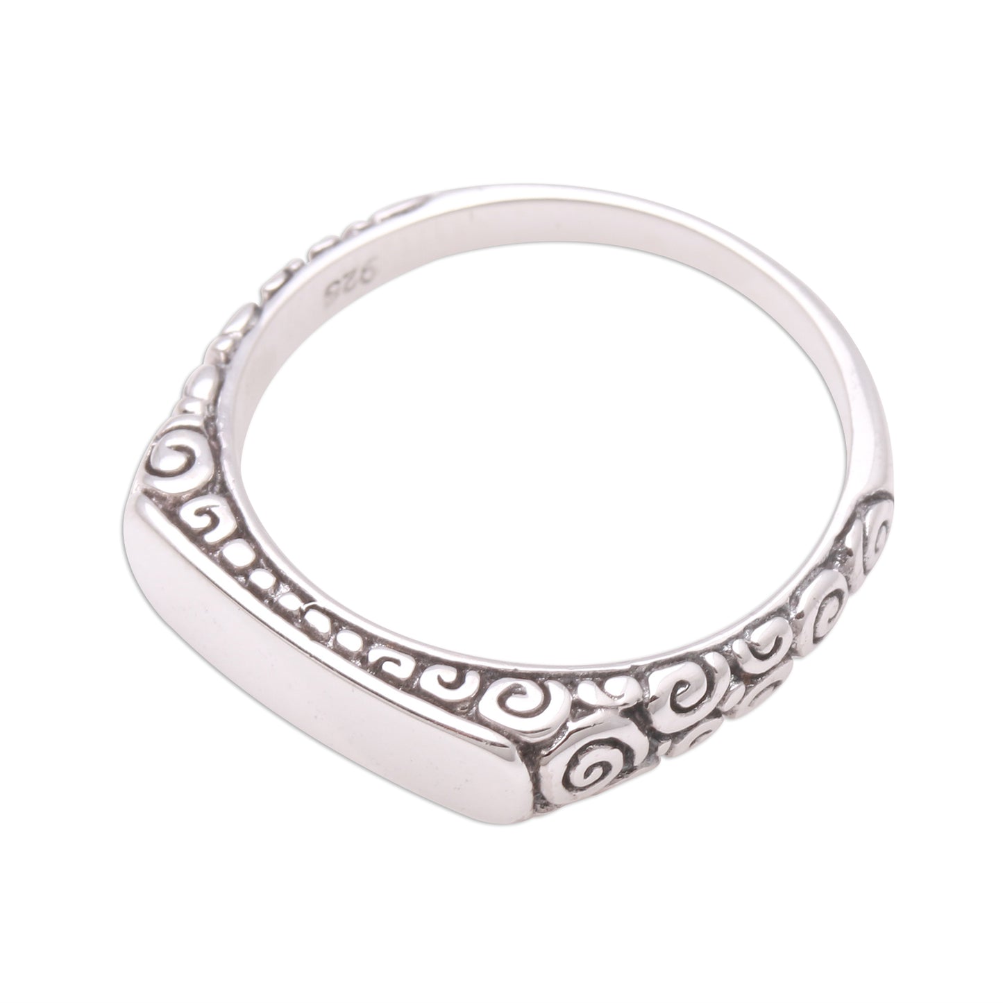 Intaglio Beauty Curl Pattern Sterling Silver Band Ring from Bali