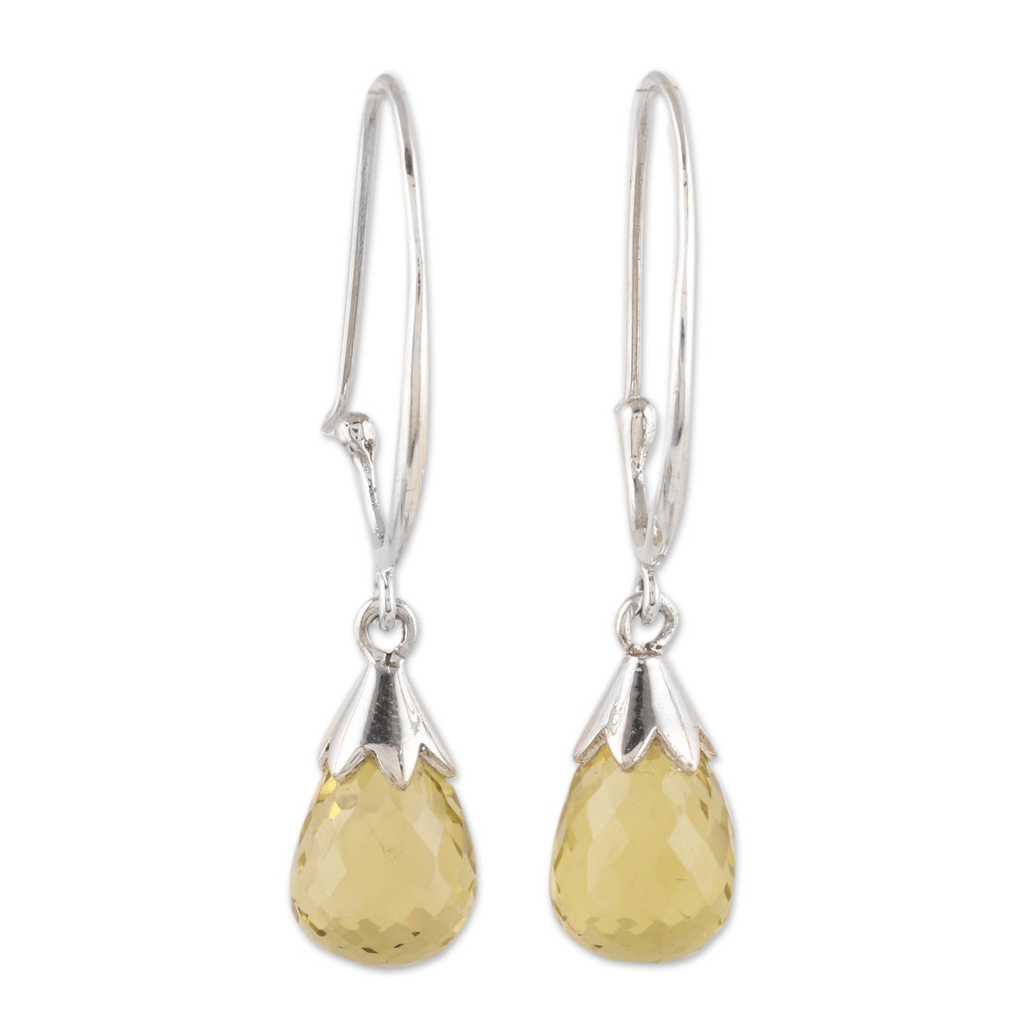 Glittering Dew 10-Carat Lemon Quartz Dangle Earrings from India