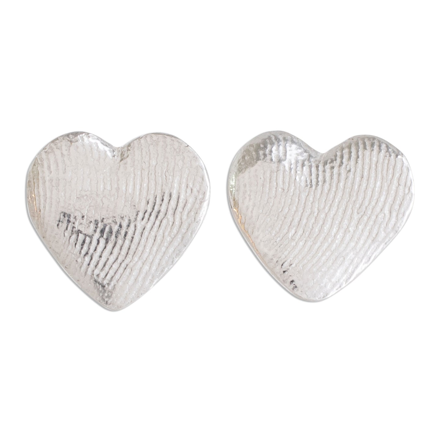 Fingerprint of Love Heart-Shaped Fine Silver Stud Earrings from Guatemala