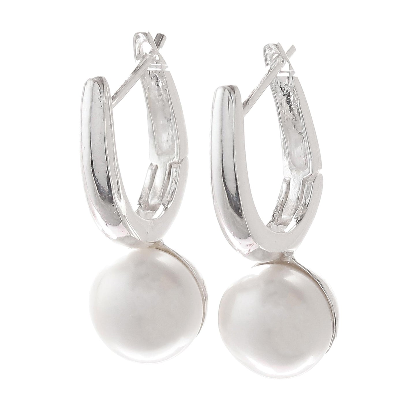 Wintry Orbs Round Cultured Pearl Drop Earrings from Thailand