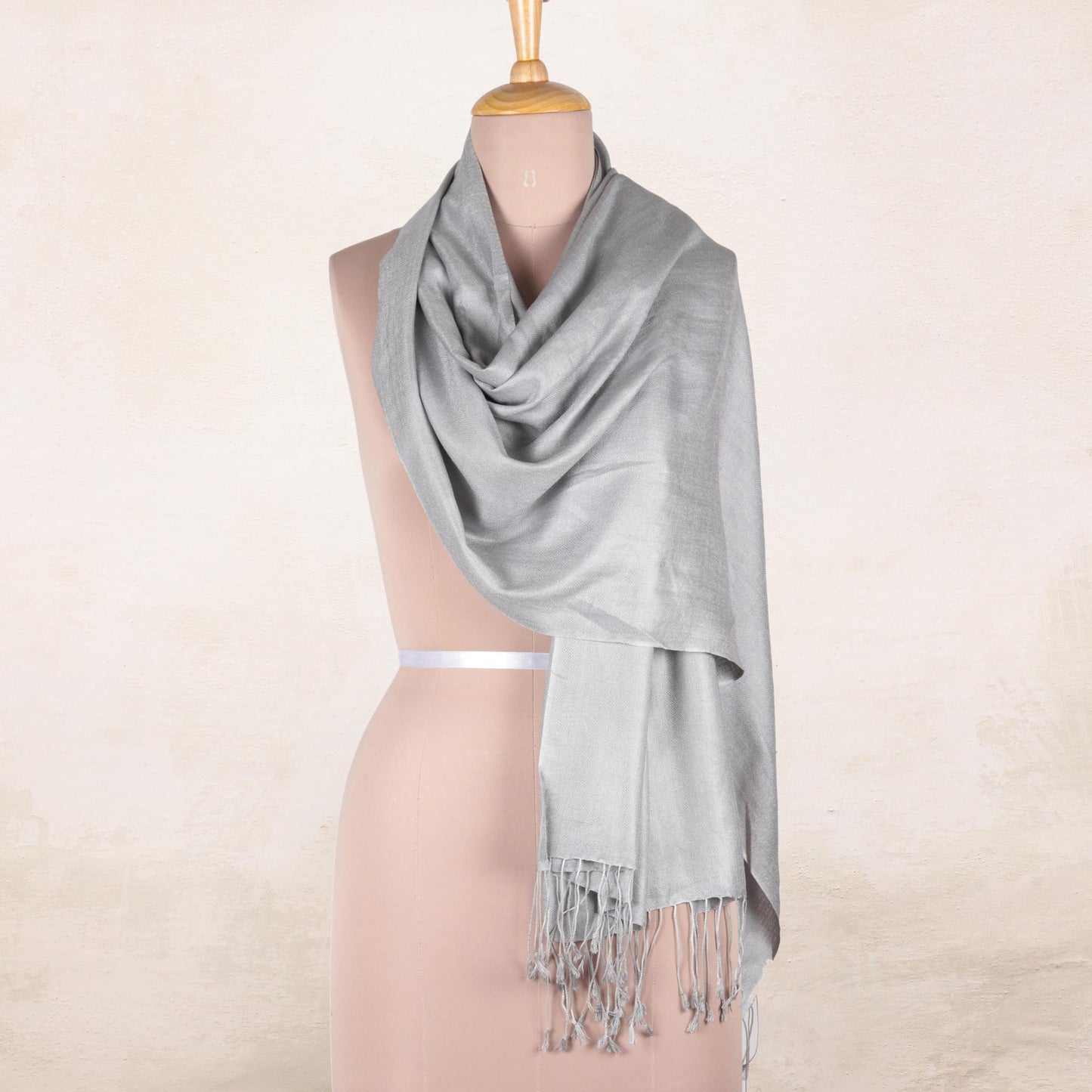 Silver Nights Pure Silk Shawl in Silver Grey from India