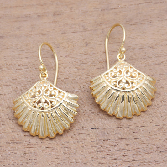 Gleaming Clam Shells Gold Plated Sterling Silver Clam Shell Dangle Earrings